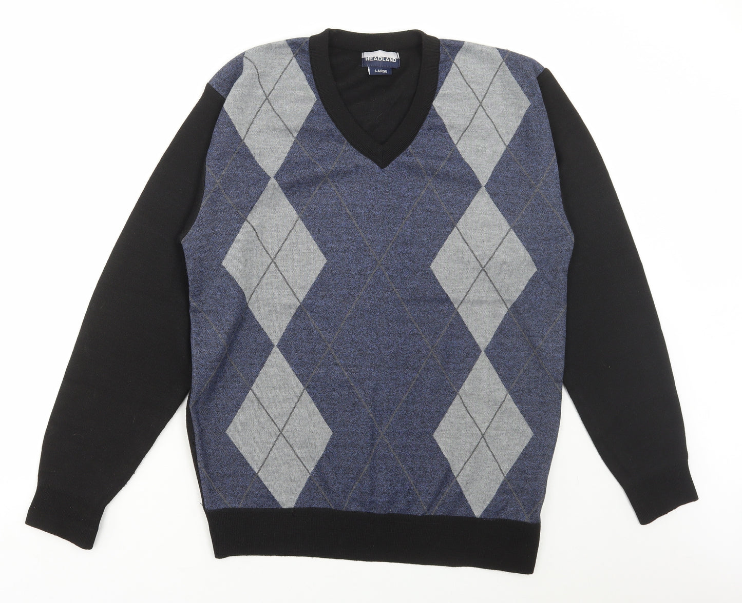 Headland Mens Multicoloured V-Neck Argyle/Diamond Polyester Pullover Jumper Size L