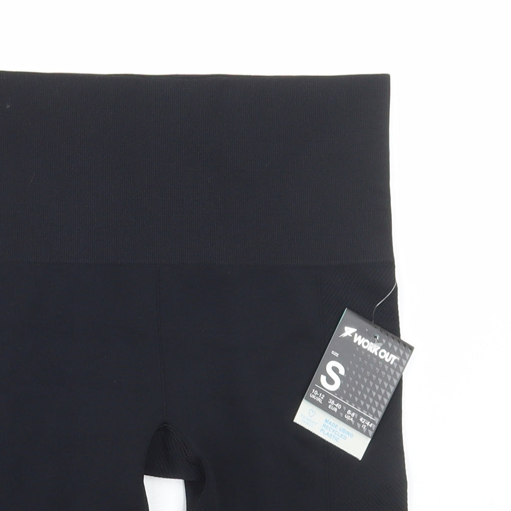 WORKOUT Womens Black Polyester Biker Shorts Size S L9 in Regular Pull On