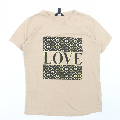 New Look Womens Beige Cotton Basic T-Shirt Size 6 Round Neck - Love