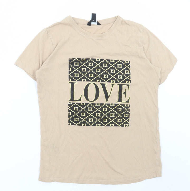 New Look Womens Beige Cotton Basic T-Shirt Size 6 Round Neck - Love