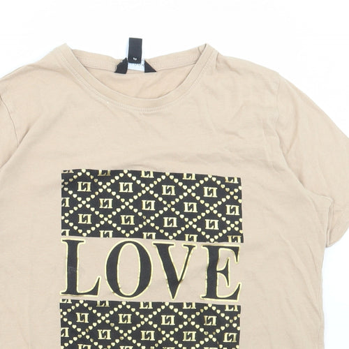 New Look Womens Beige Cotton Basic T-Shirt Size 6 Round Neck - Love