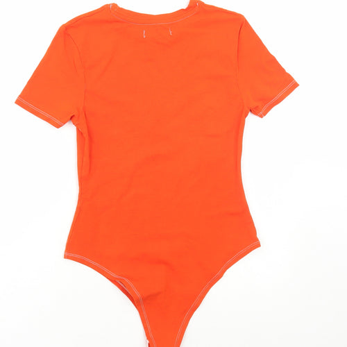 Primark Womens Orange Cotton Bodysuit One-Piece Size XS Button
