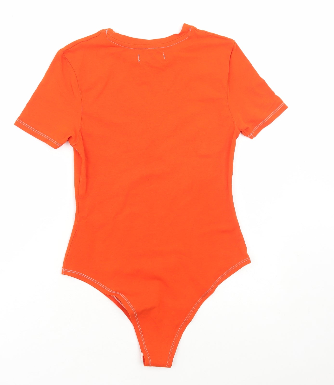 Primark Womens Orange Cotton Bodysuit One-Piece Size XS Button