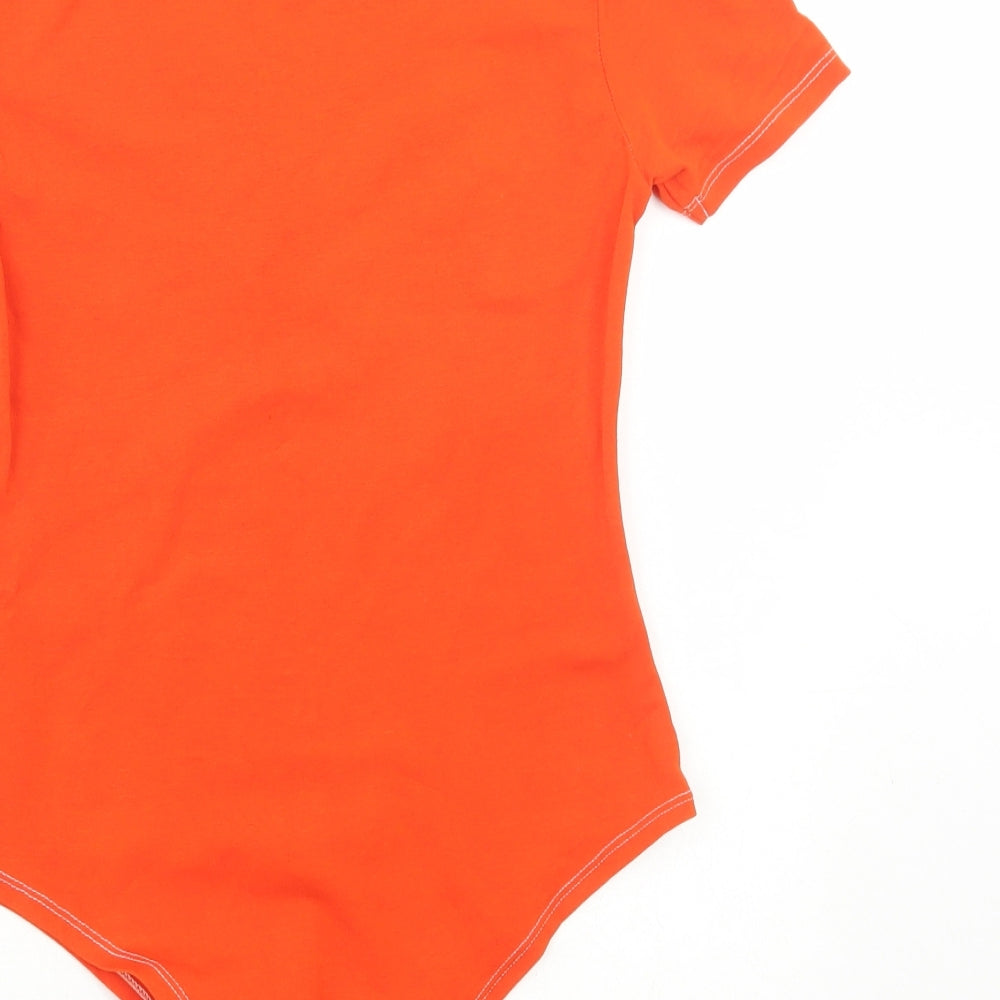 Primark Womens Orange Cotton Bodysuit One-Piece Size XS Button