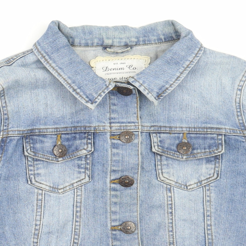 Denim & Co. Womens Blue Jacket Size 12 Button