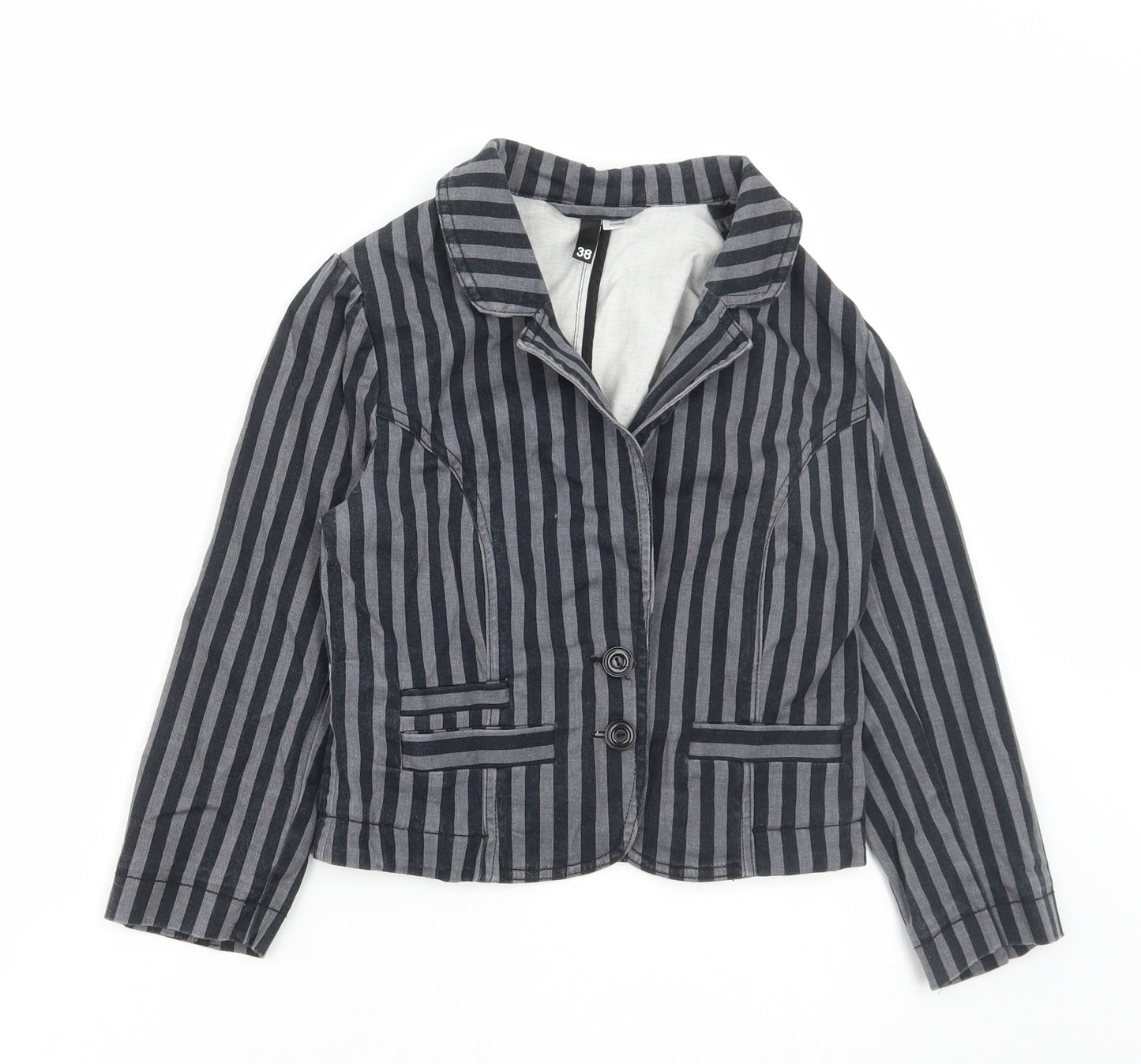H&M Womens Black Striped Jacket Blazer Size 10 Button