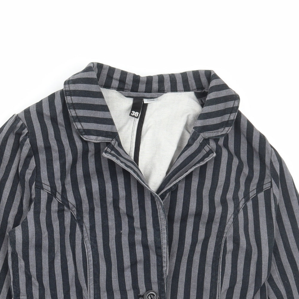 H&M Womens Black Striped Jacket Blazer Size 10 Button