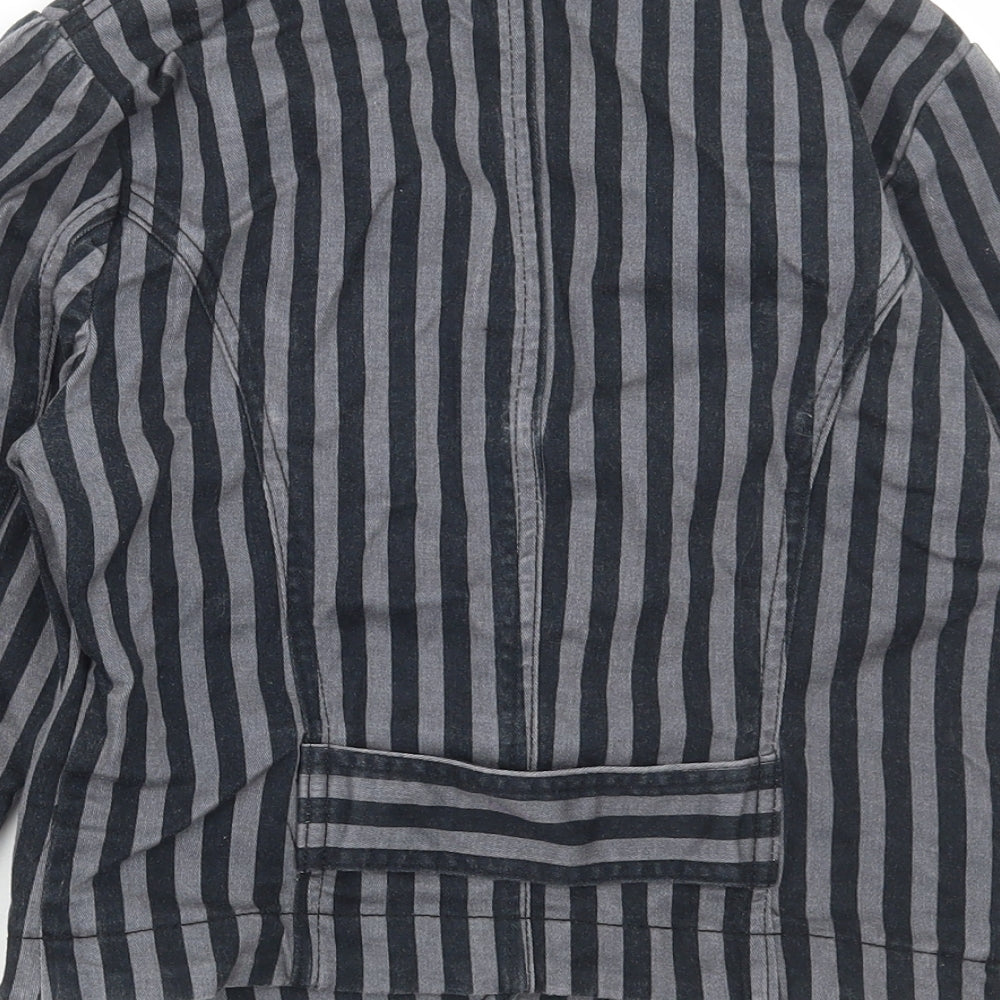 H&M Womens Black Striped Jacket Blazer Size 10 Button