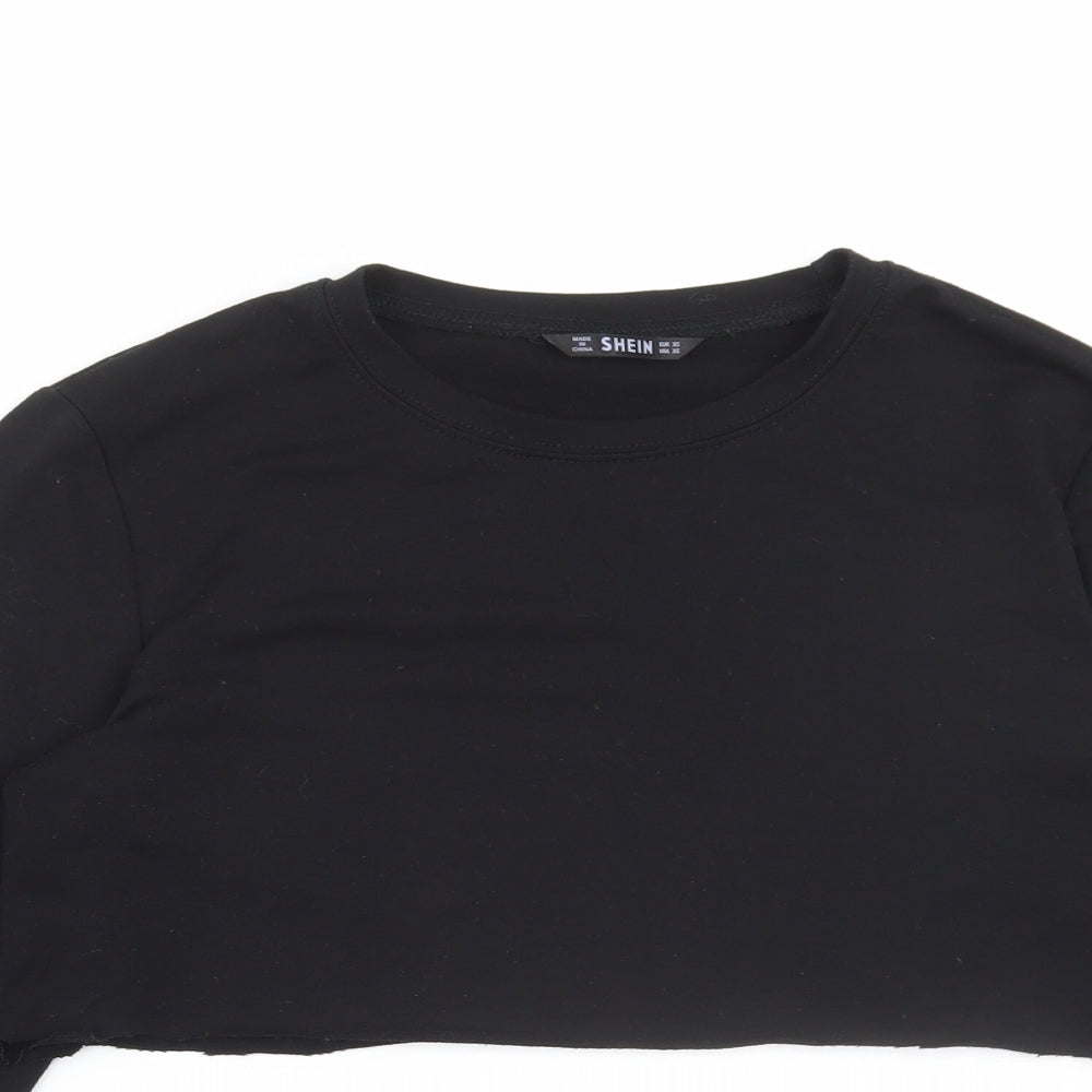 SheIn Womens Black Polyester Cropped T-Shirt Size XS Round Neck