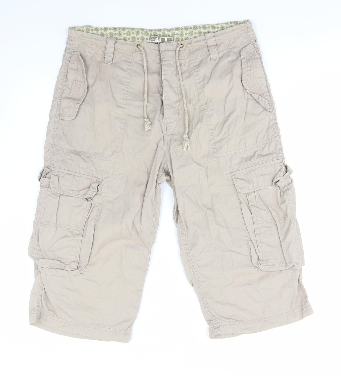 Osaka Tiger Mens Beige Cotton Cargo Shorts Size S L15 in Regular Button
