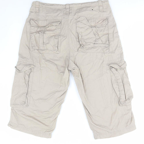 Osaka Tiger Mens Beige Cotton Cargo Shorts Size S L15 in Regular Button