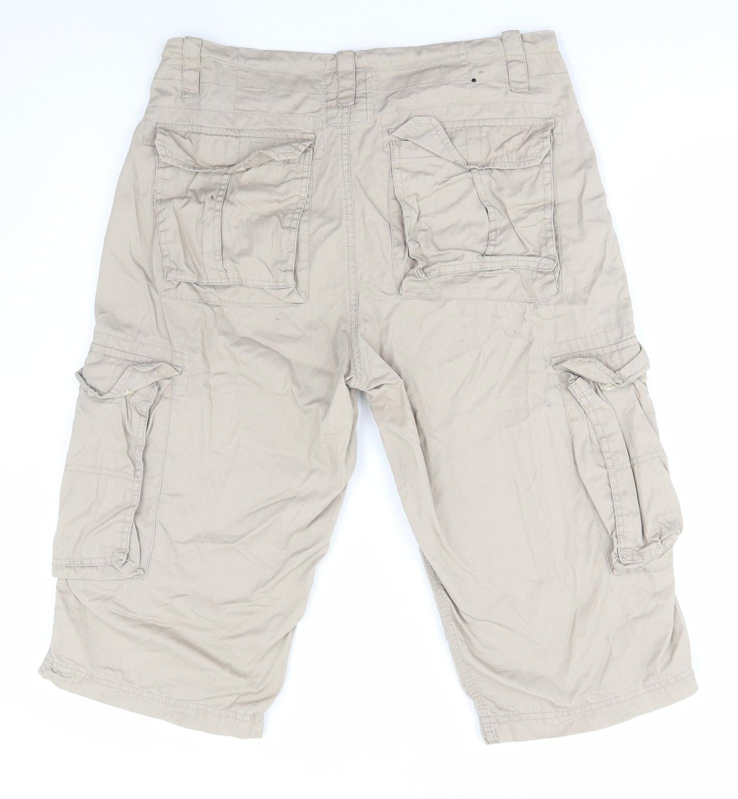 Osaka Tiger Mens Beige Cotton Cargo Shorts Size S L15 in Regular Button