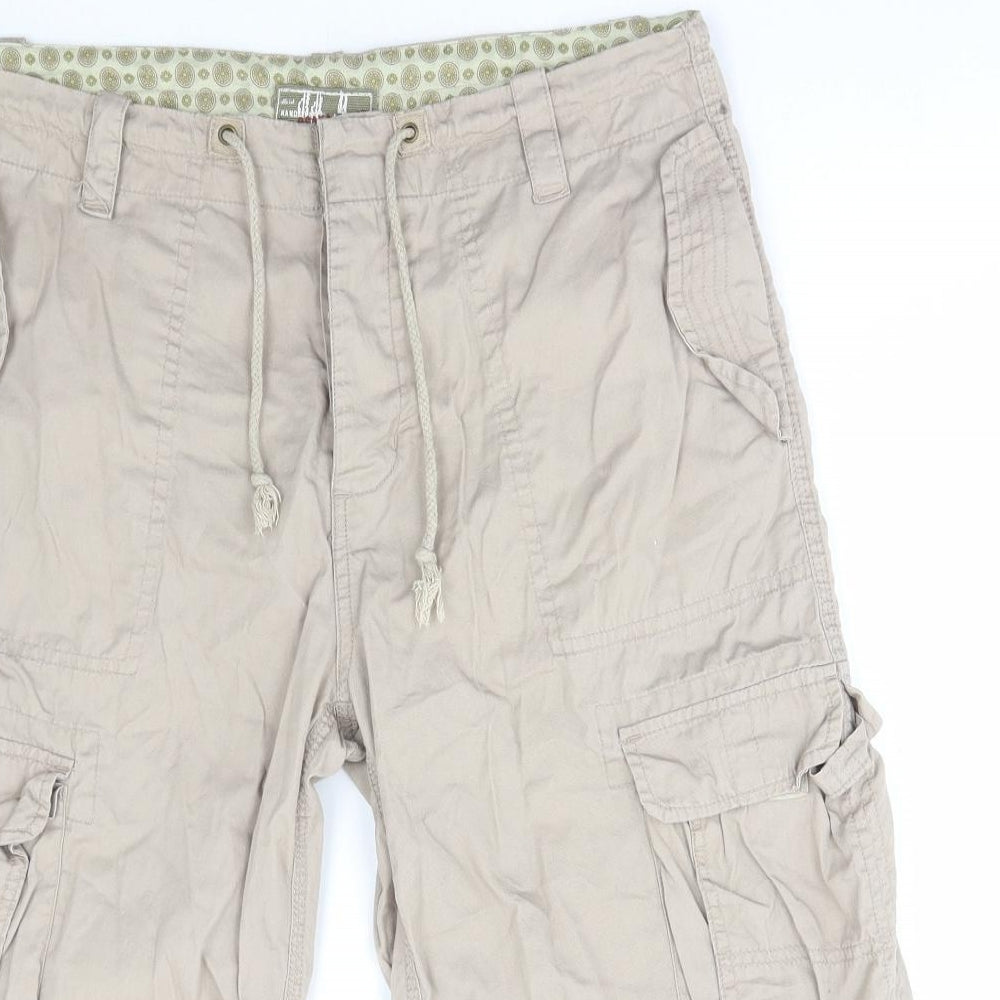 Osaka Tiger Mens Beige Cotton Cargo Shorts Size S L15 in Regular Button