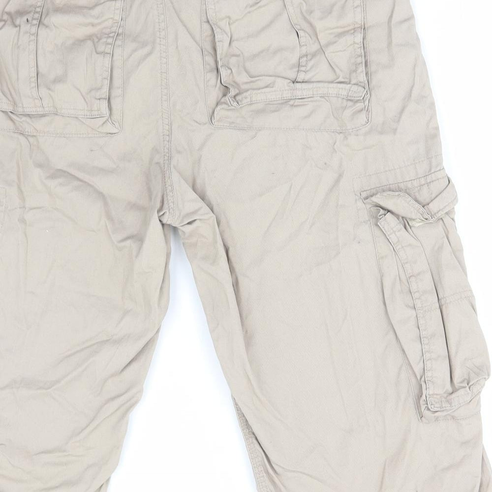 Osaka Tiger Mens Beige Cotton Cargo Shorts Size S L15 in Regular Button