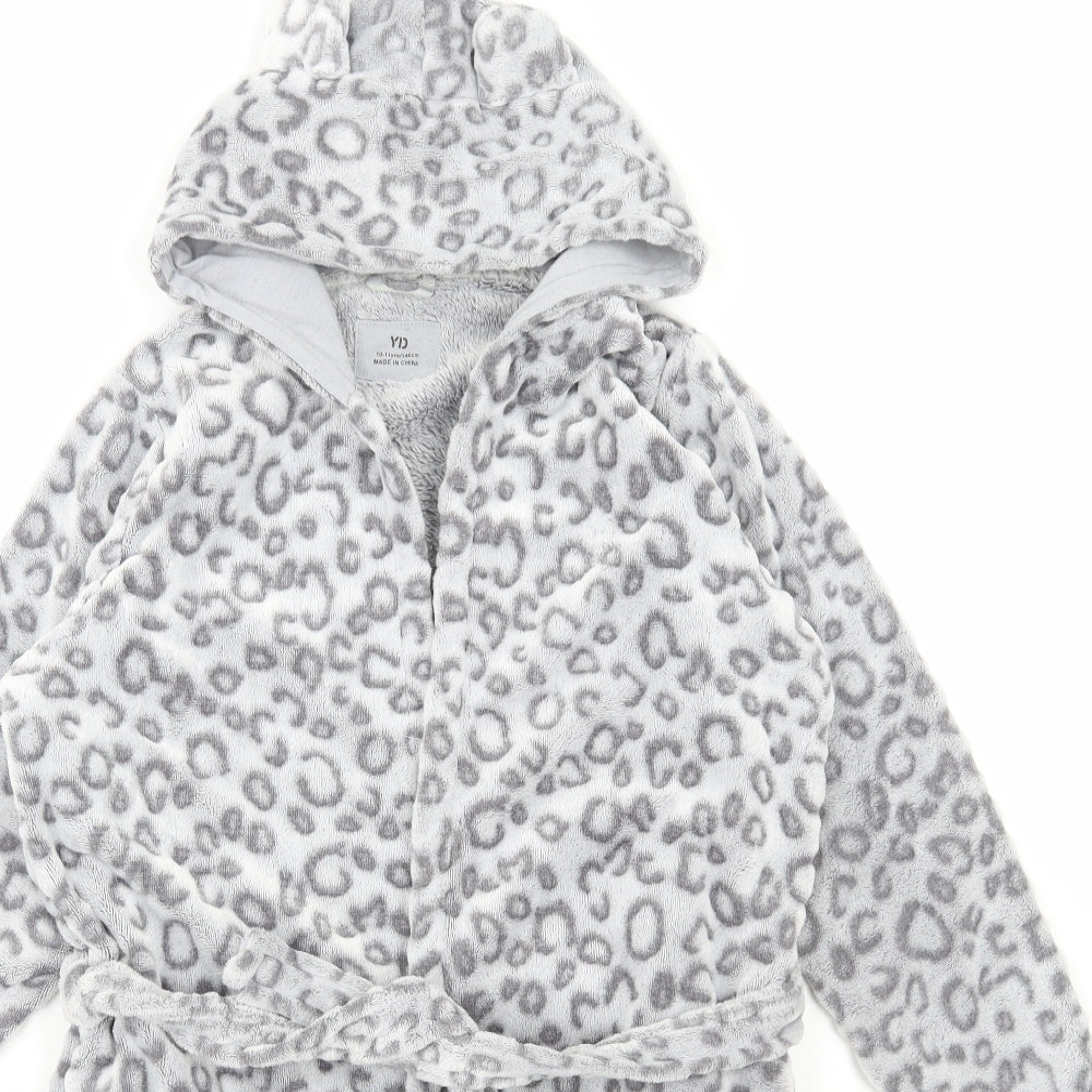Young Dimension Girls Grey Animal Print Polyester Gown Size 10-11 Years Tie - Leopard Print