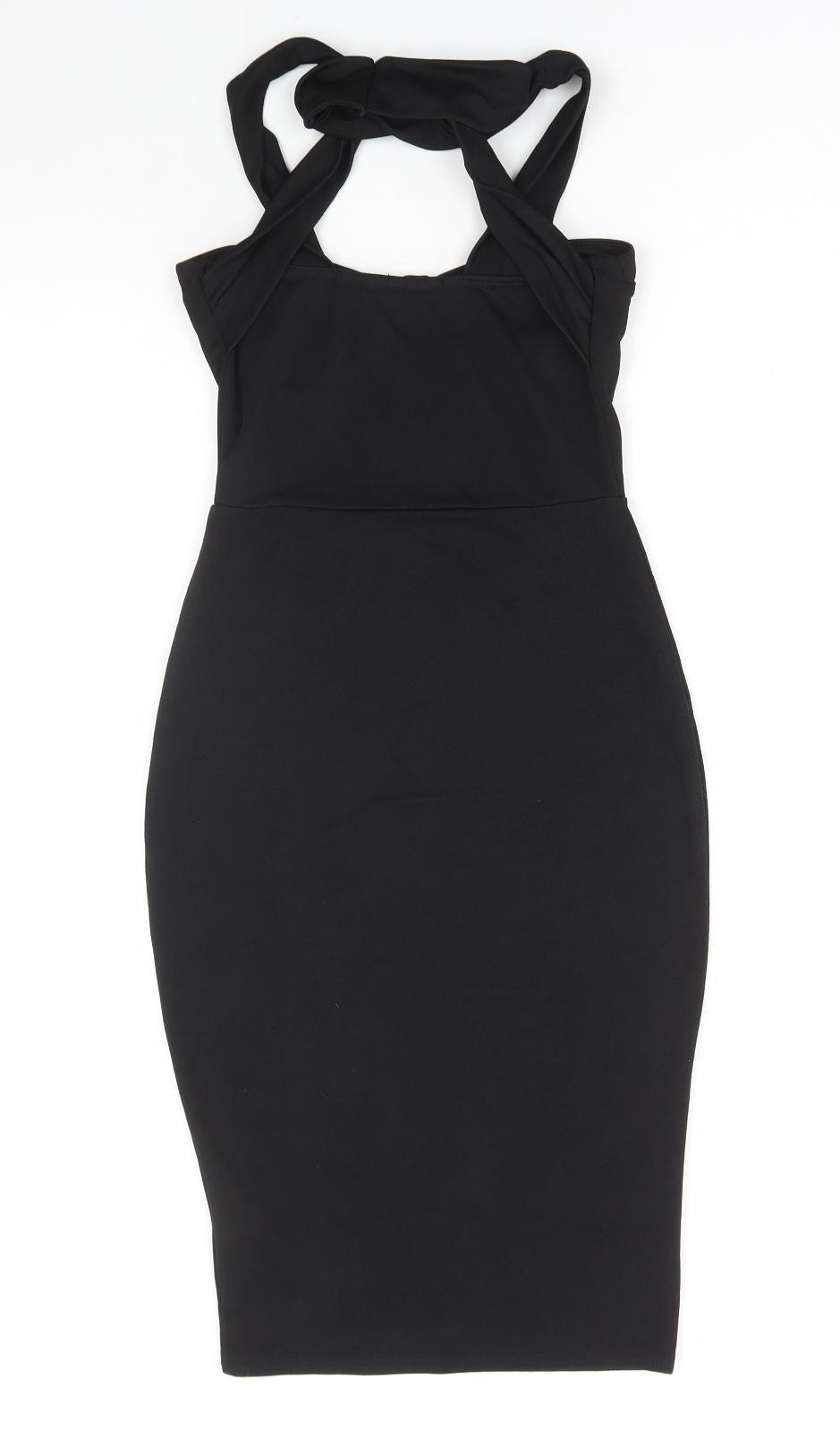 Boohoo Womens Black Polyester Bodycon Size 10 Halter Pullover