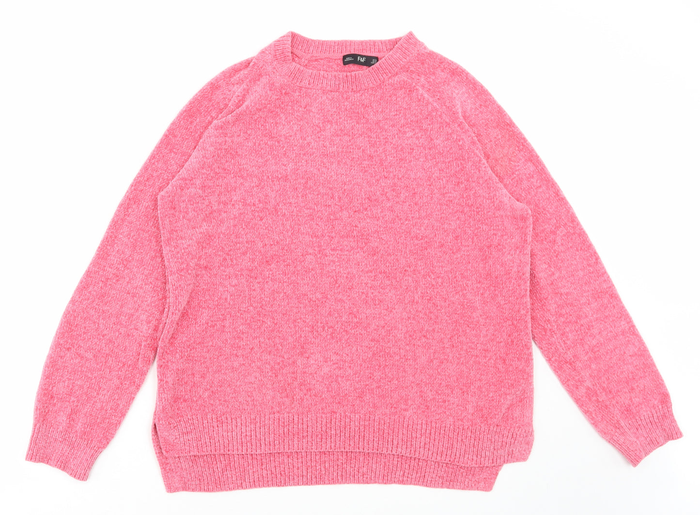 F&F Womens Pink Round Neck Polyester Pullover Jumper Size 14