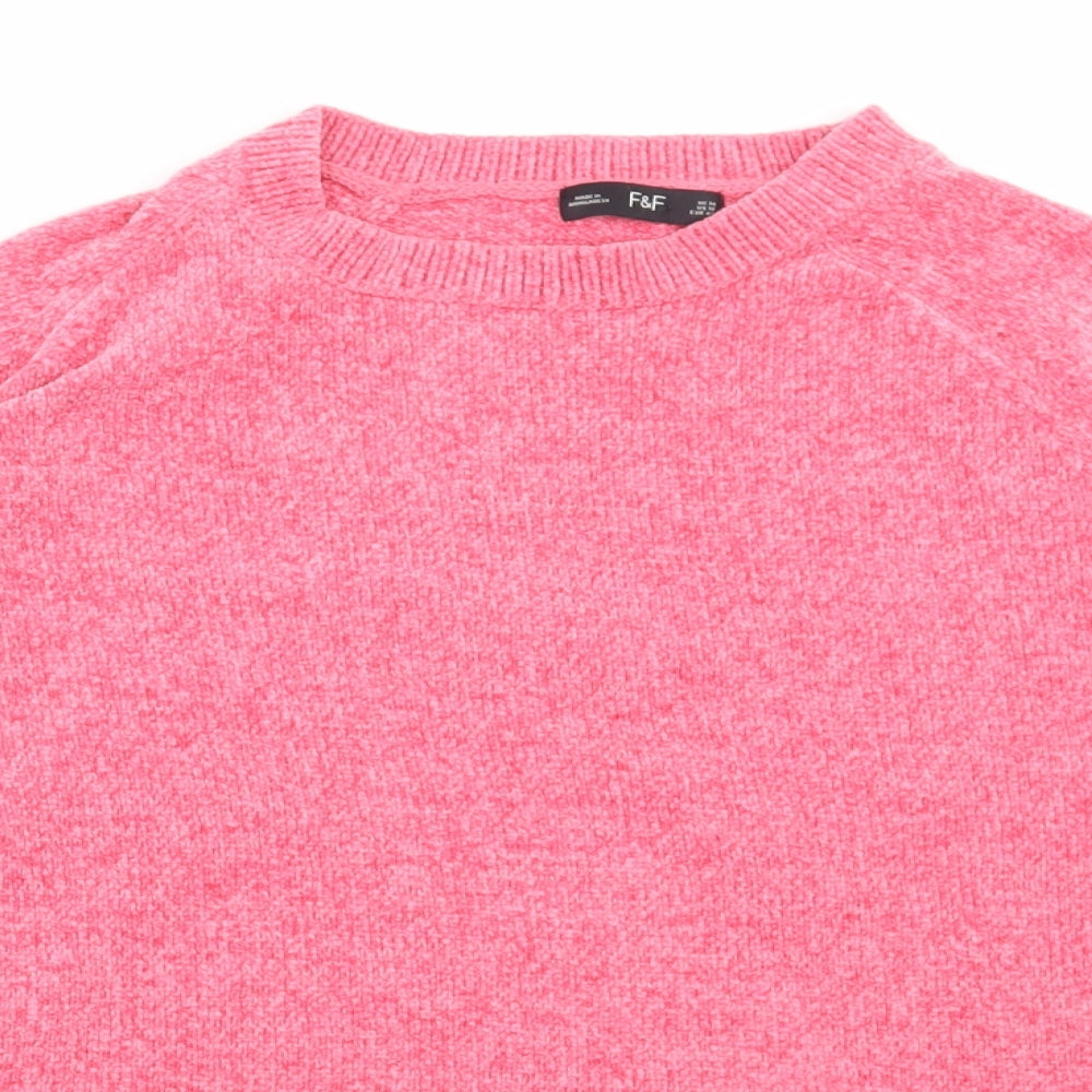 F&F Womens Pink Round Neck Polyester Pullover Jumper Size 14