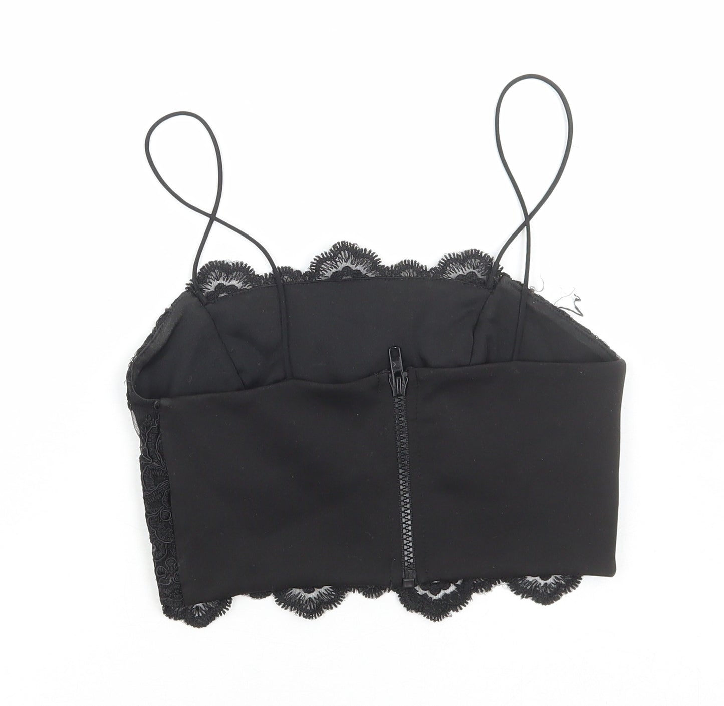 Topshop Womens Black Polyester Cropped Tank Size 6 Square Neck - Lace Detail