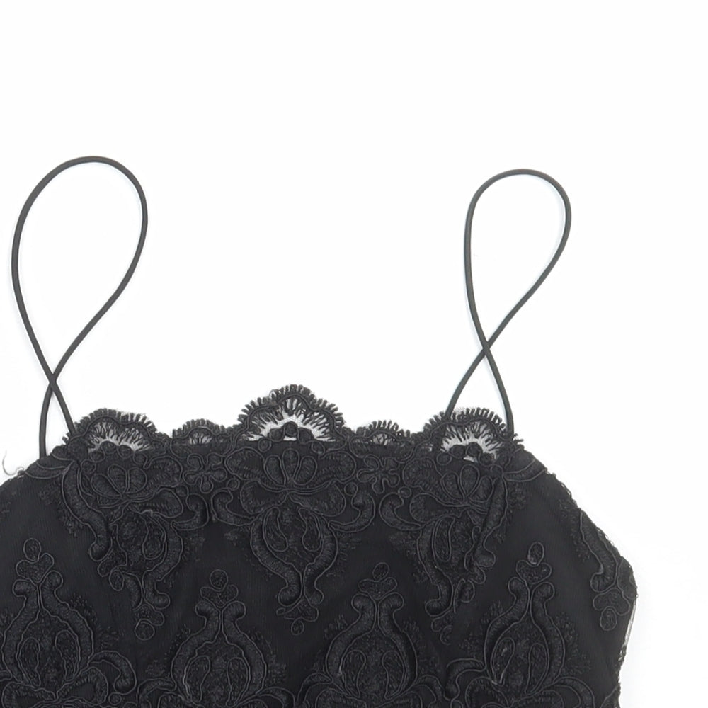 Topshop Womens Black Polyester Cropped Tank Size 6 Square Neck - Lace Detail