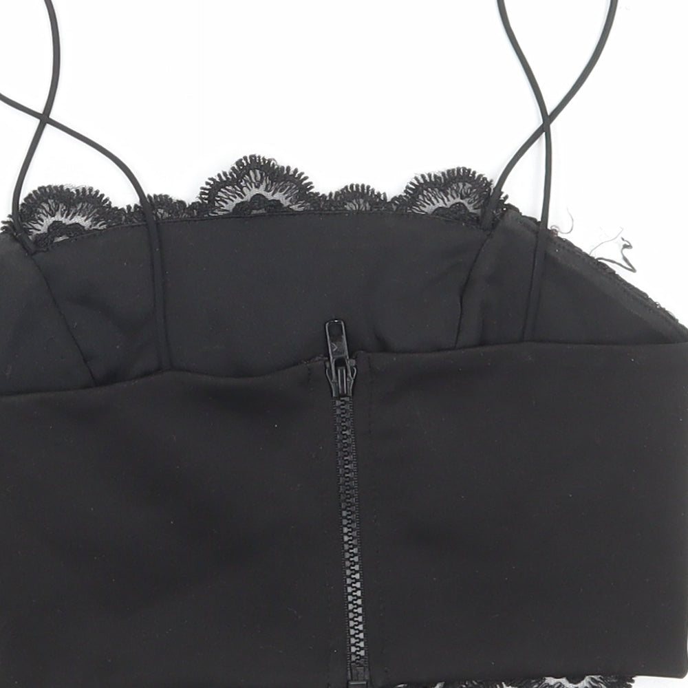 Topshop Womens Black Polyester Cropped Tank Size 6 Square Neck - Lace Detail