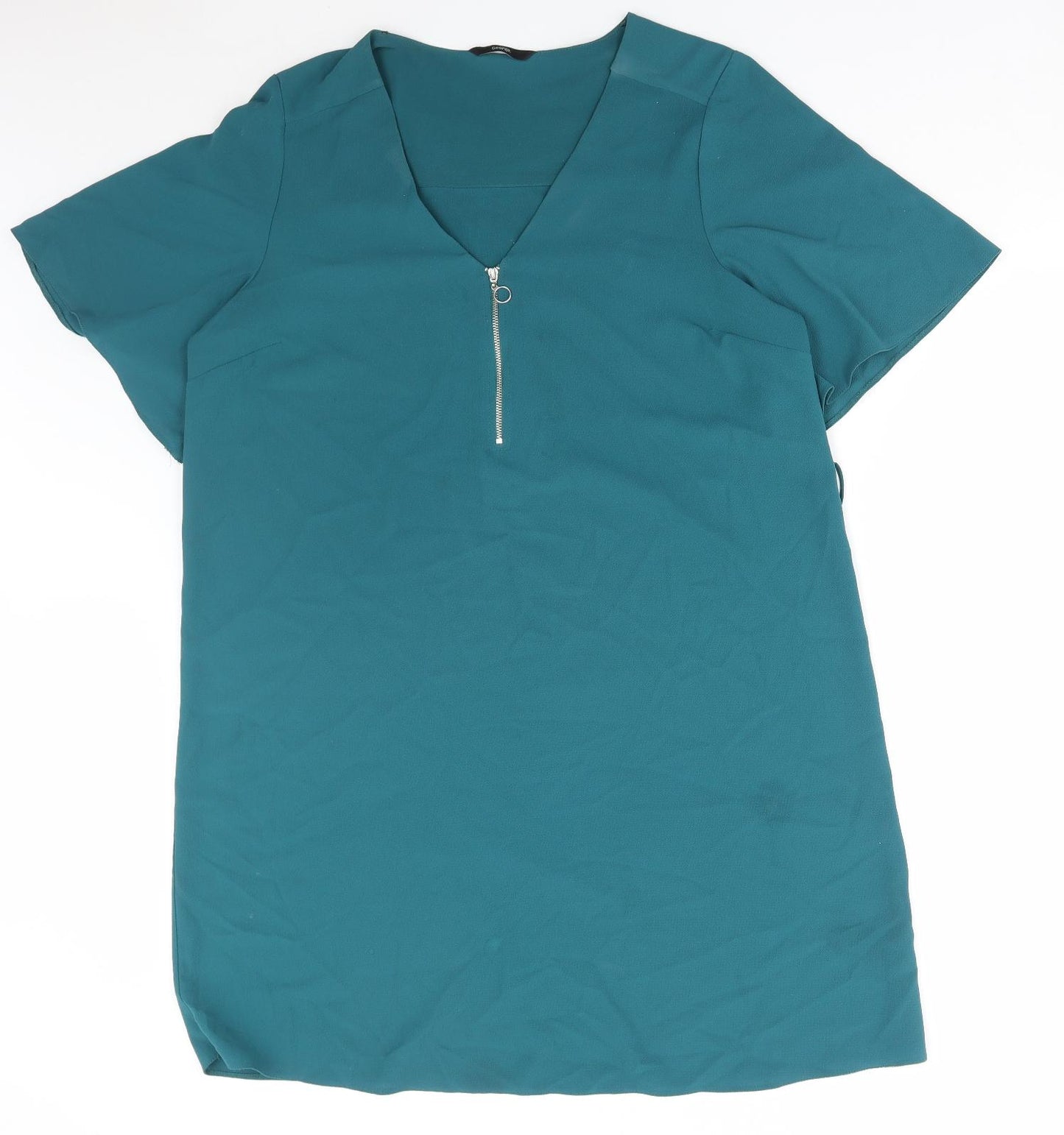 George Womens Green Polyester T-Shirt Dress Size 14 V-Neck Zip