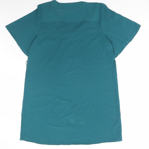 George Womens Green Polyester T-Shirt Dress Size 14 V-Neck Zip