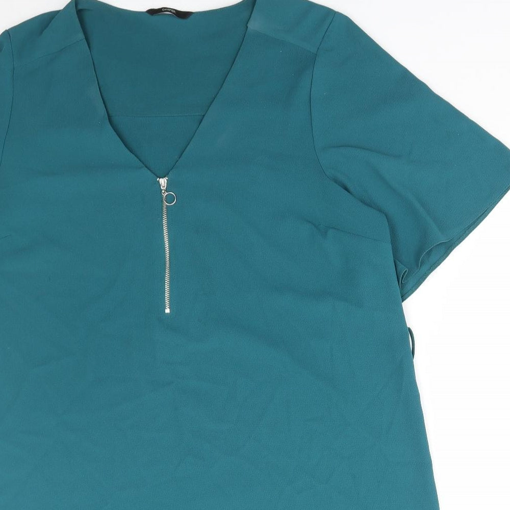 George Womens Green Polyester T-Shirt Dress Size 14 V-Neck Zip