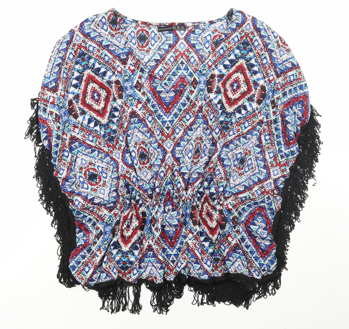 Atmosphere Womens Multicoloured Geometric Polyester Kimono T-Shirt Size XL V-Neck