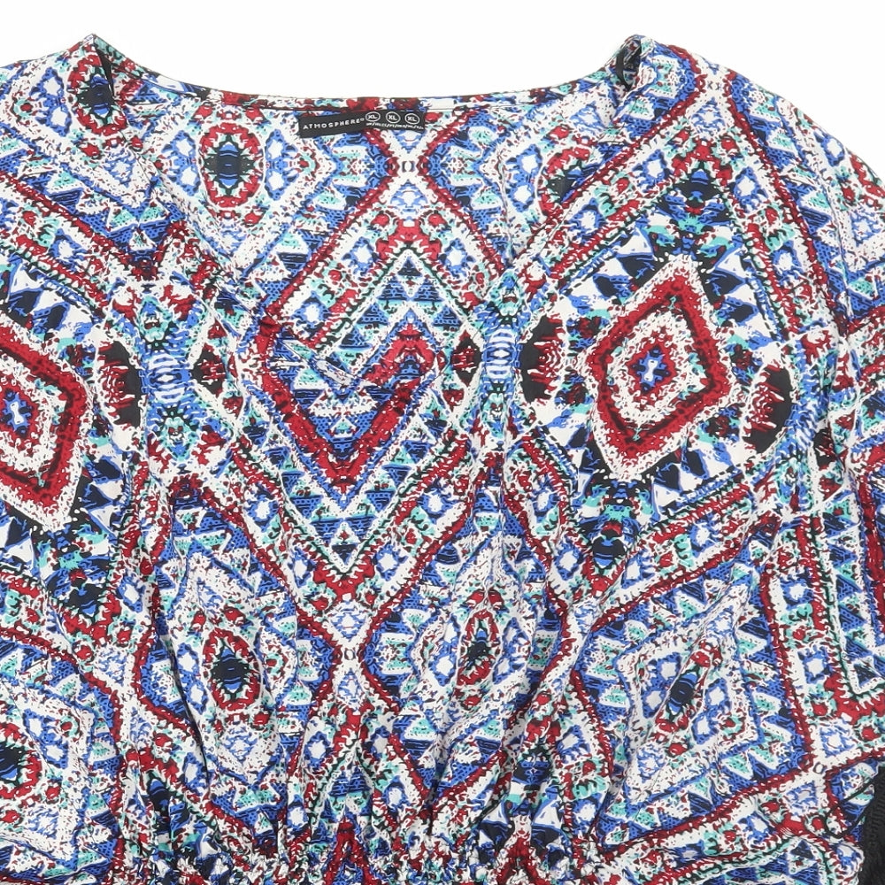 Atmosphere Womens Multicoloured Geometric Polyester Kimono T-Shirt Size XL V-Neck