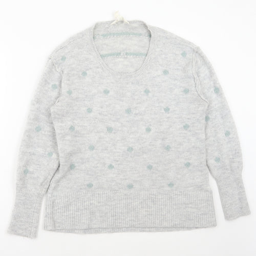 H&M Womens Grey Scoop Neck Polka Dot Acrylic Pullover Jumper Size M