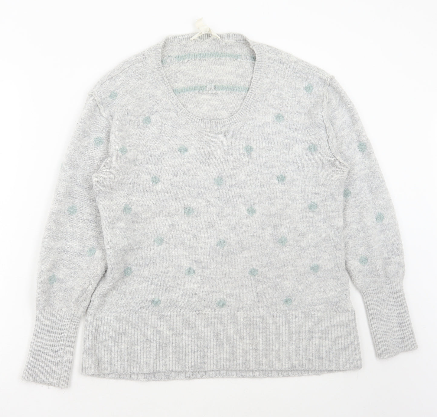 H&M Womens Grey Scoop Neck Polka Dot Acrylic Pullover Jumper Size M
