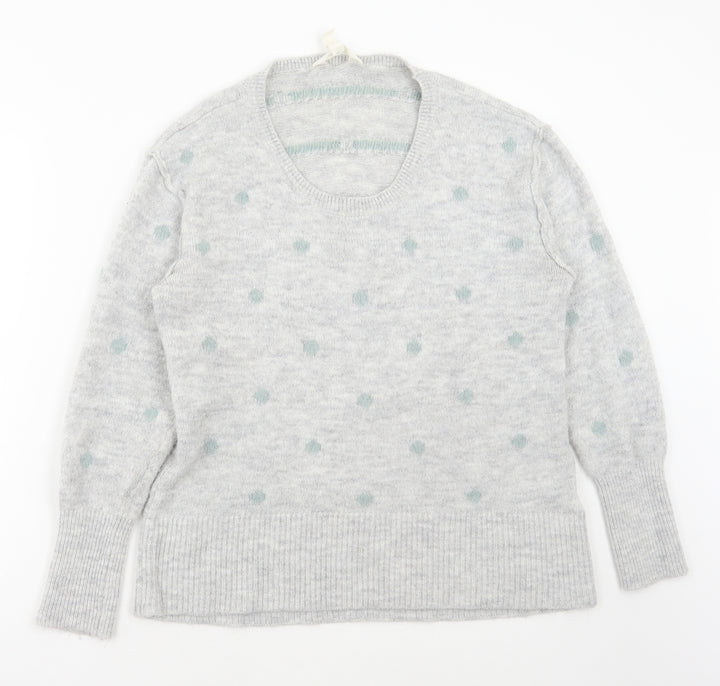 H&M Womens Grey Scoop Neck Polka Dot Acrylic Pullover Jumper Size M