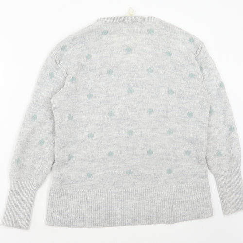 H&M Womens Grey Scoop Neck Polka Dot Acrylic Pullover Jumper Size M