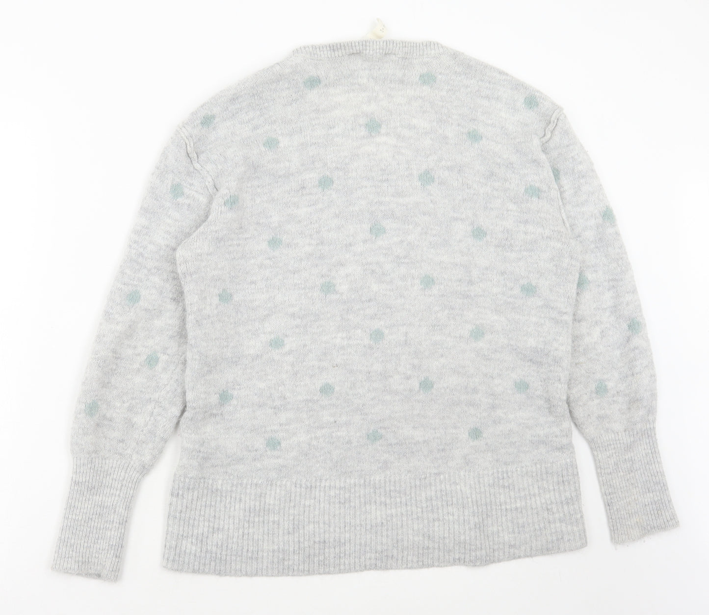 H&M Womens Grey Scoop Neck Polka Dot Acrylic Pullover Jumper Size M