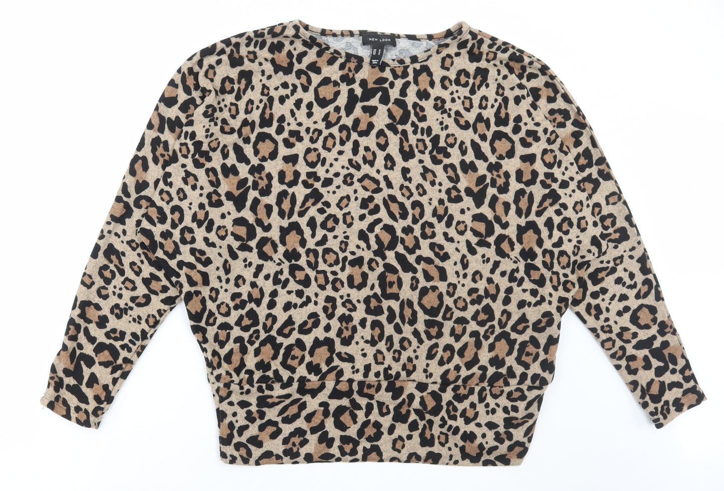 New Look Womens Brown Round Neck Animal Print Polyester Pullover Jumper Size M