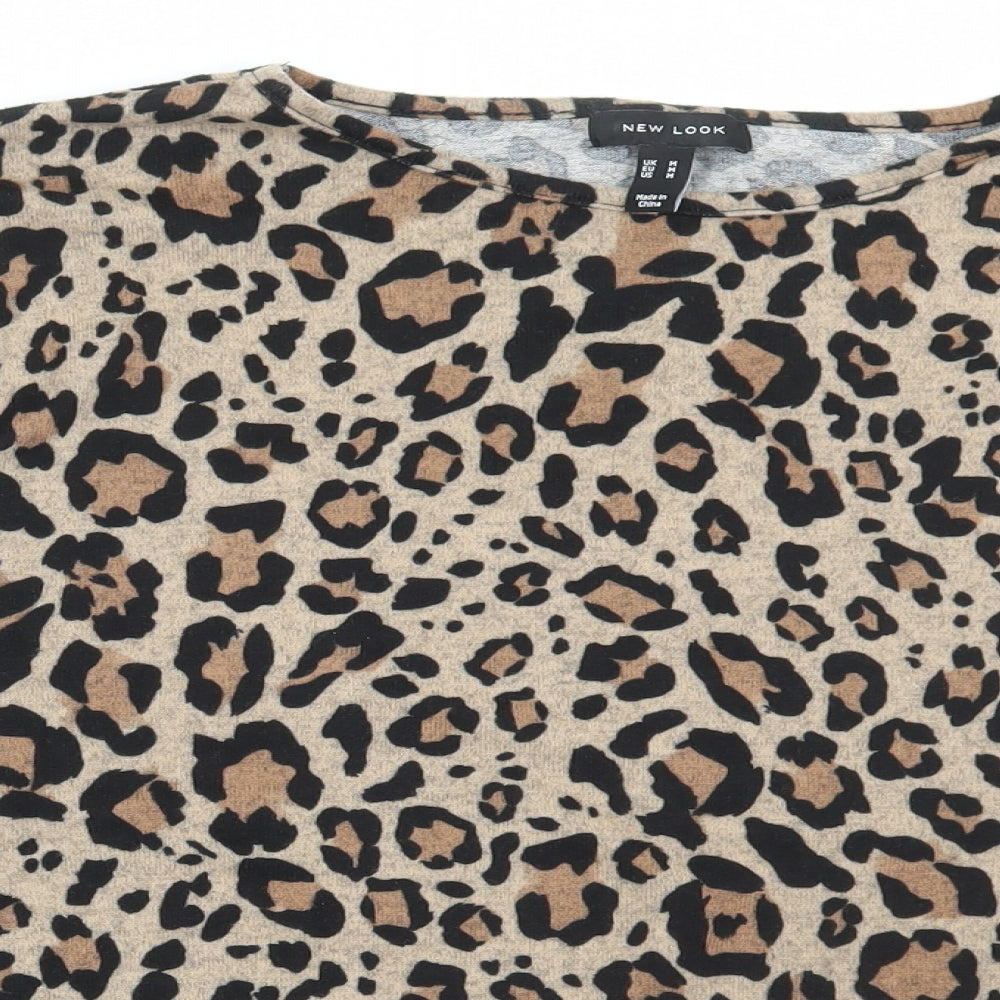 New Look Womens Brown Round Neck Animal Print Polyester Pullover Jumper Size M