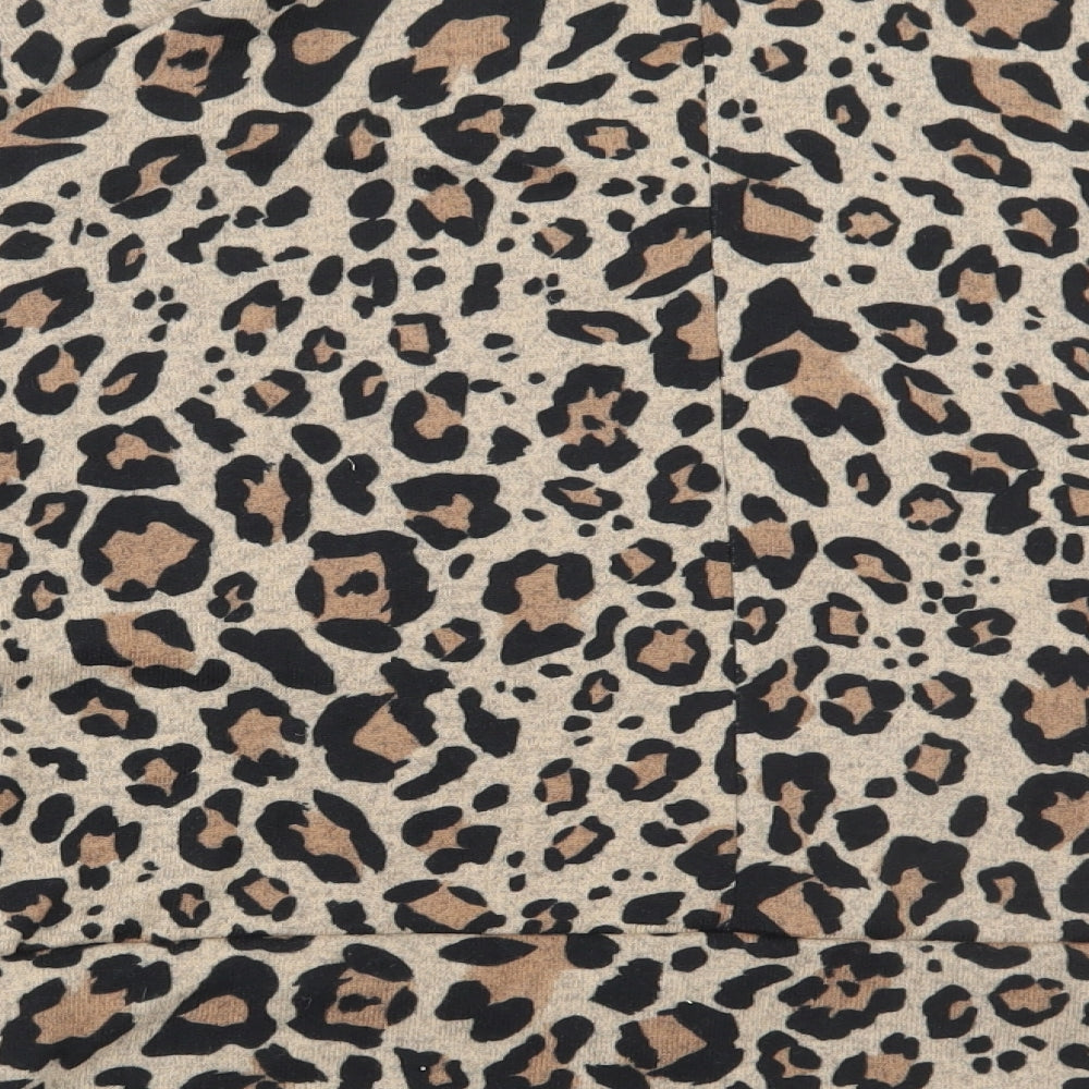 New Look Womens Brown Round Neck Animal Print Polyester Pullover Jumper Size M