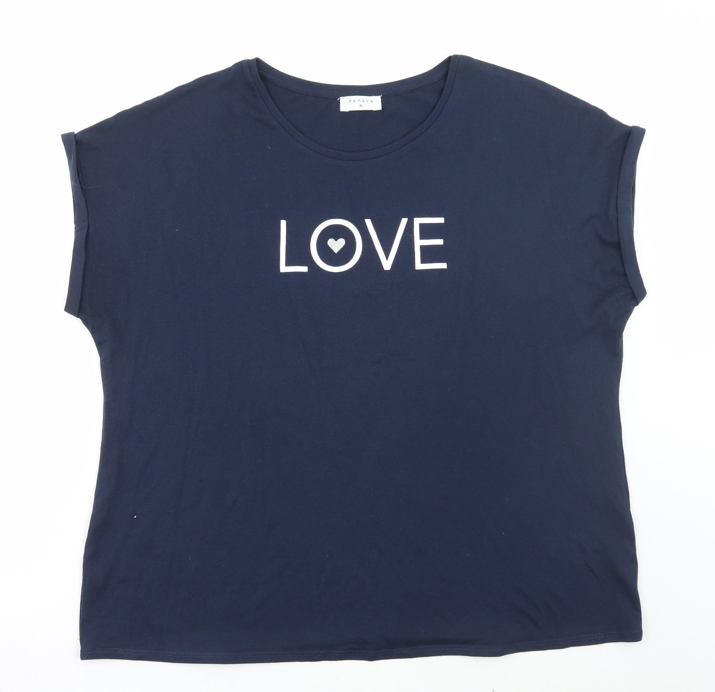 Papaya Womens Blue Cotton Basic T-Shirt Size XL Round Neck - Love