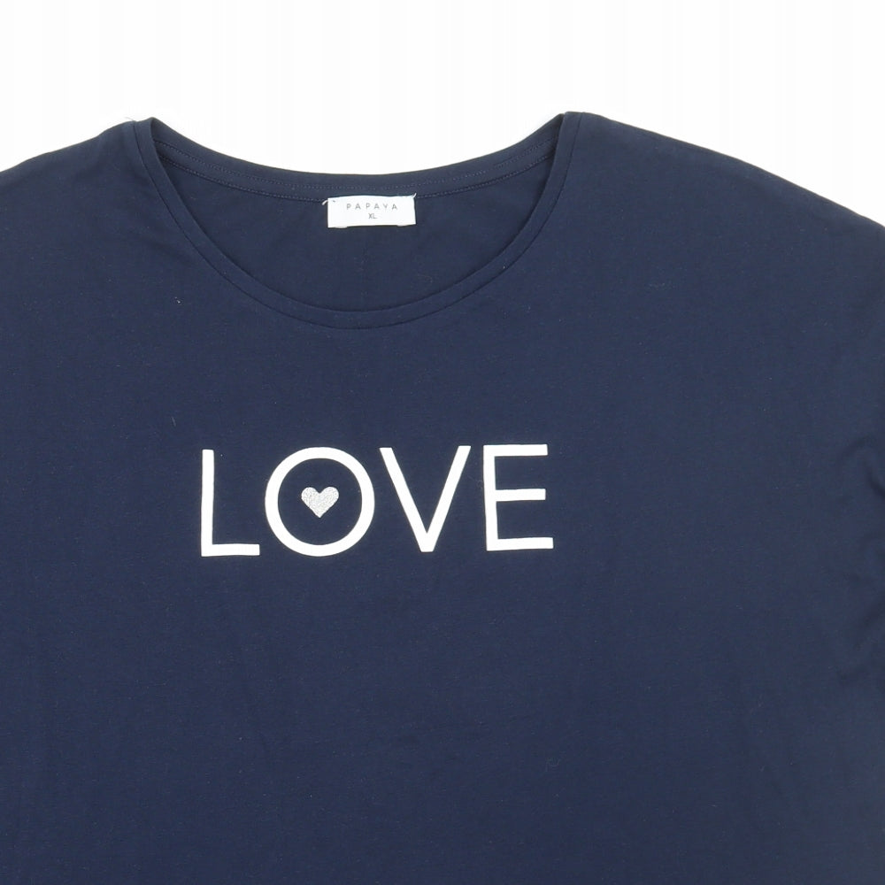 Papaya Womens Blue Cotton Basic T-Shirt Size XL Round Neck - Love