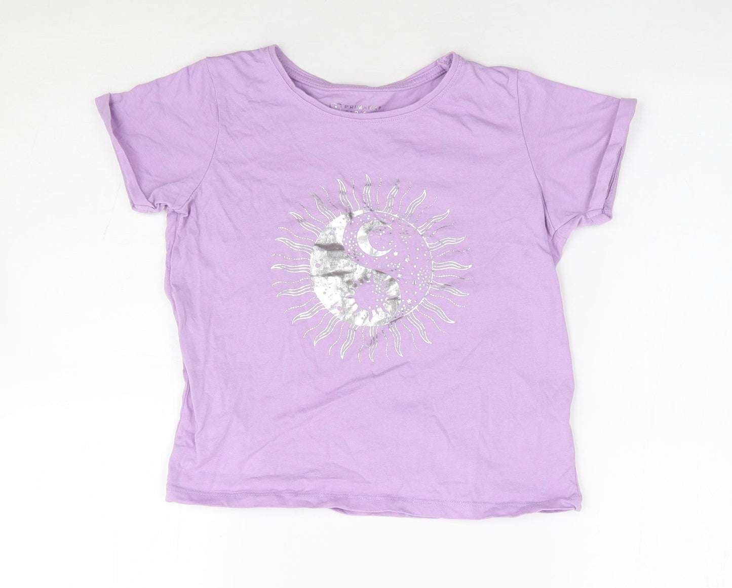 Primark Girls Purple 100% Cotton Basic T-Shirt Size 8-9 Years Round Neck Pullover - Sun & Moon