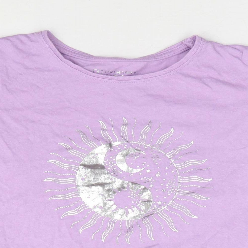 Primark Girls Purple 100% Cotton Basic T-Shirt Size 8-9 Years Round Neck Pullover - Sun & Moon