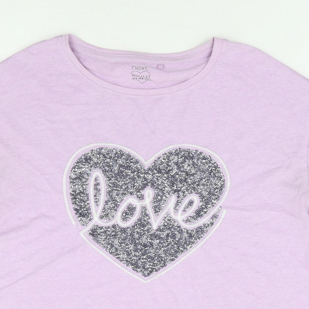 NEXT Girls Purple Cotton Basic T-Shirt Size 13 Years Round Neck Pullover - Love Heart