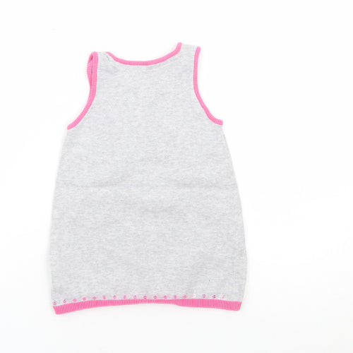 Marks and Spencer Girls Grey Floral Cotton Pinafore/Dungaree Dress Size 6-9 Months Round Neck Button