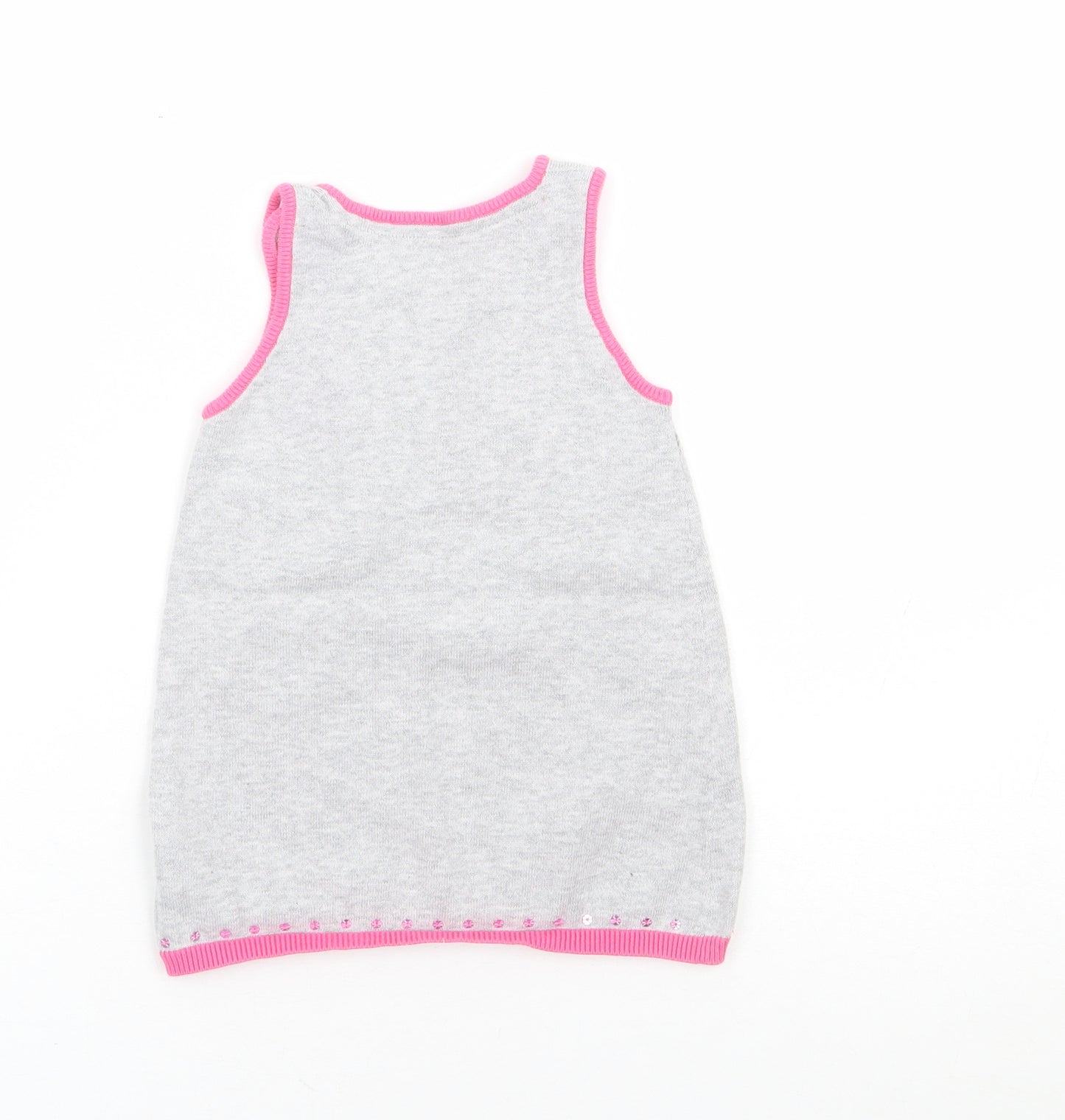 Marks and Spencer Girls Grey Floral Cotton Pinafore/Dungaree Dress Size 6-9 Months Round Neck Button