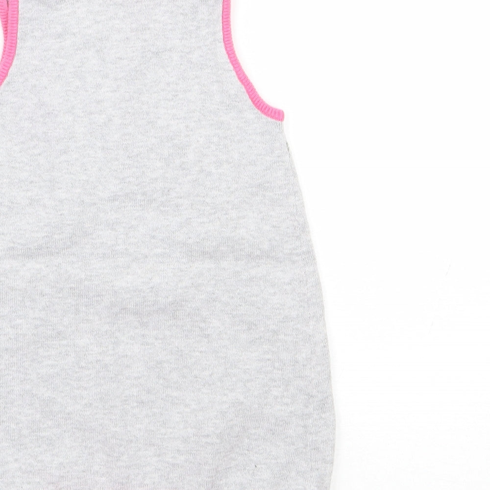 Marks and Spencer Girls Grey Floral Cotton Pinafore/Dungaree Dress Size 6-9 Months Round Neck Button