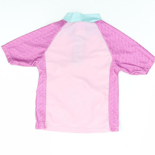 Hullabaloo Girls Pink Polyester Jersey T-Shirt Size 4-5 Years Mock Neck Zip - Rashguard, Mermaid in Training