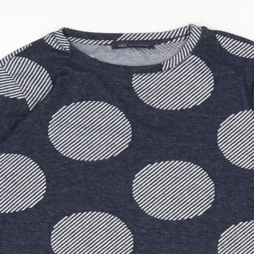 Marks and Spencer Womens Blue Geometric Polyester Jersey T-Shirt Size 12 Round Neck