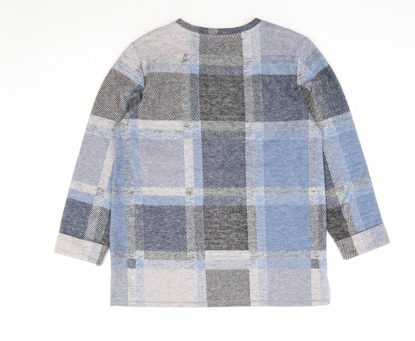 Marks and Spencer Womens Blue Plaid Polyester Jersey T-Shirt Size 10 Round Neck