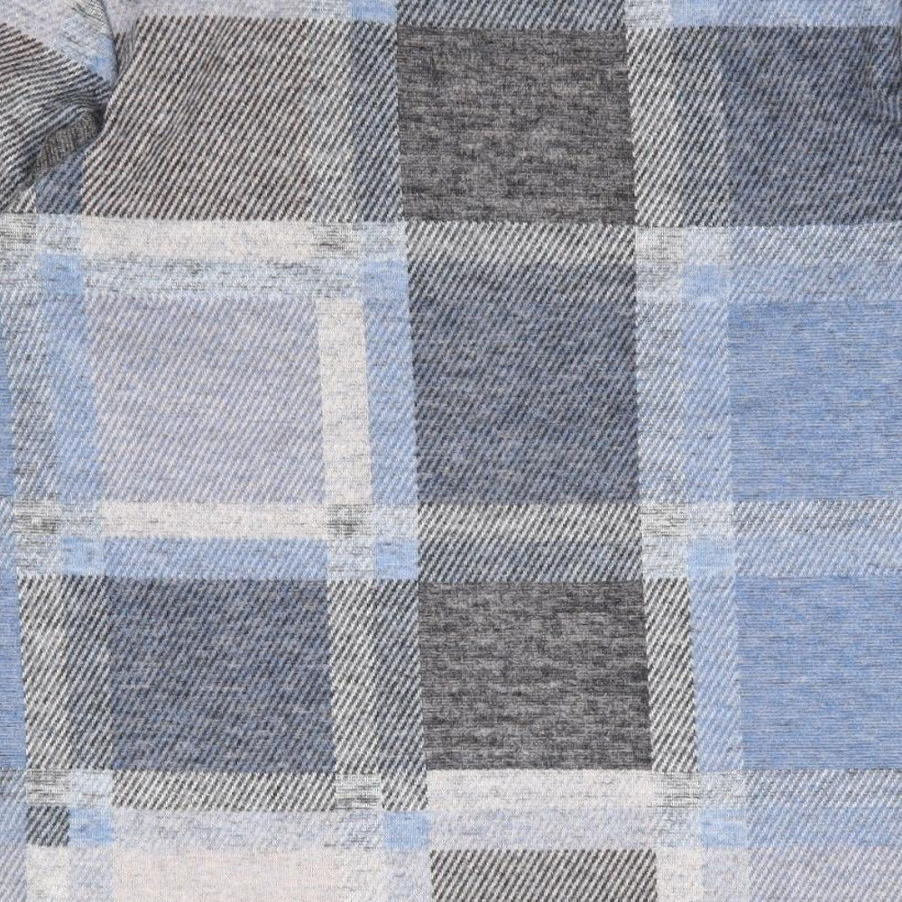 Marks and Spencer Womens Blue Plaid Polyester Jersey T-Shirt Size 10 Round Neck